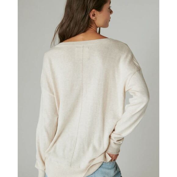 Lucky Brand Cloud Soft V-Neck Sweater Straw Heather (Size L) NWOT - Picture 4 of 13